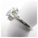 Richline Sky Blue Topaz & Diamond (?) Accented Sterling And 10K Yellow Gold Ring. Size 7.