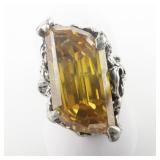 Yellow Citrine Sterling Silver Statement Ring. Size 5.75 - 6.