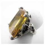 Yellow Citrine Sterling Silver Statement Ring. Size 5.75 - 6.
