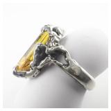 Yellow Citrine Sterling Silver Statement Ring. Size 5.75 - 6.