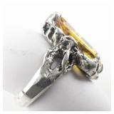 Yellow Citrine Sterling Silver Statement Ring. Size 5.75 - 6.