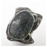 Large Oval Cut Roman Glass ***Israel***Sterling Silver Ring. Size 7.5-9.5.