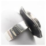 Large Oval Cut Roman Glass ***Israel***Sterling Silver Ring. Size 7.5-9.5.