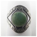 Green Turquoise Stamped Southwest/Native American Sterling Silver Ring. Size 5.5 - 5.75.