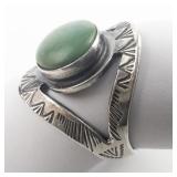 Green Turquoise Stamped Southwest/Native American Sterling Silver Ring. Size 5.5 - 5.75.