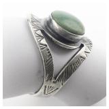 Green Turquoise Stamped Southwest/Native American Sterling Silver Ring. Size 5.5 - 5.75.