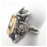 Organic Oval Cut Citrine (?) Sterling Silver Ring. Size 6.25 - 6.5.