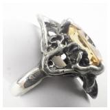 Organic Oval Cut Citrine (?) Sterling Silver Ring. Size 6.25 - 6.5.
