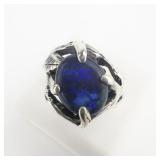 Organic Round Cut Opal Triplet Sterling Silver Ring. Size 5 - 5.25.