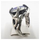 Organic Round Cut Opal Triplet Sterling Silver Ring. Size 5 - 5.25.