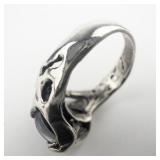 Organic Round Cut Opal Triplet Sterling Silver Ring. Size 5 - 5.25.