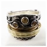 PAZ Israel Citrine Vine, Spinner Sterling Silver Ring. Size 6.75 - 7.
