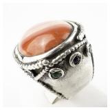 ***Stunning*** Hand Fabricated Bright Color Sardonyx With Emerald & Sapphire Accents Accented Sterling Silver Statement Ring. Size 5.75 - 6.