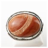 ***Stunning*** Hand Fabricated Bright Color Sardonyx With Emerald & Sapphire Accents Accented Sterling Silver Statement Ring. Size 5.75 - 6.