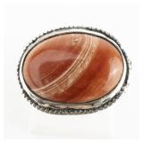 ***Stunning*** Hand Fabricated Bright Color Sardonyx With Emerald & Sapphire Accents Accented Sterling Silver Statement Ring. Size 5.75 - 6.