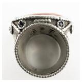 ***Stunning*** Hand Fabricated Bright Color Sardonyx With Emerald & Sapphire Accents Accented Sterling Silver Statement Ring. Size 5.75 - 6.