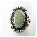 Unmarked (Navajo) Oval Turquoise Sterling Silver Ring. Size 7 - 7.25.