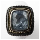 Gabrielle Bruni Beautiful Bezel Set Blue Topaz With Beaded Border Sterling Silver & 14K Ring. Size 6.5 - 6.75.