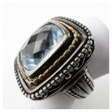 Gabrielle Bruni Beautiful Bezel Set Blue Topaz With Beaded Border Sterling Silver & 14K Ring. Size 6.5 - 6.75.