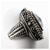 Gabrielle Bruni Beautiful Bezel Set Blue Topaz With Beaded Border Sterling Silver & 14K Ring. Size 6.5 - 6.75.