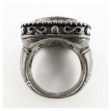 Gabrielle Bruni Beautiful Bezel Set Blue Topaz With Beaded Border Sterling Silver & 14K Ring. Size 6.5 - 6.75.