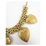 Diamonique Aurientis Filigree Heart Yellow Plated Base Metal Charm Bracelet.