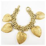 Diamonique Aurientis Filigree Heart Yellow Plated Base Metal Charm Bracelet.