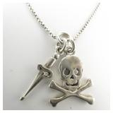Skull Bones & Dagger Sterling Silver Anklet .