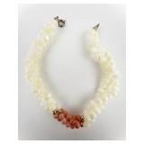 Coral & Mother Of Pearl Multi-Strand Beaded Bracelet .
