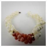 Coral & Mother Of Pearl Multi-Strand Beaded Bracelet .