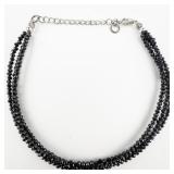 Bangkok Ratnaraj Jewelers Old Cut Rondelle Jet Sterling Silver Multi-Strand Beaded Bracelet .