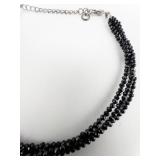 Bangkok Ratnaraj Jewelers Old Cut Rondelle Jet Sterling Silver Multi-Strand Beaded Bracelet .