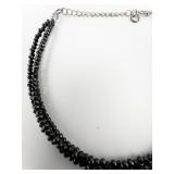 Bangkok Ratnaraj Jewelers Old Cut Rondelle Jet Sterling Silver Multi-Strand Beaded Bracelet .