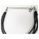 Bangkok Ratnaraj Jewelers Old Cut Rondelle Jet Sterling Silver Multi-Strand Beaded Bracelet .