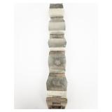 Taxco, Mexico Blue Glass Hand Carved Mayan Mask Base Metal Panel Bracelet.