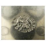 Taxco, Mexico Blue Glass Hand Carved Mayan Mask Base Metal Panel Bracelet.