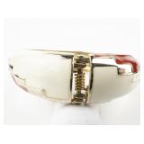 Red & White Enamel Yellow Base Metal Hinged Bangle.