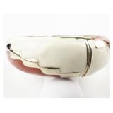 Red & White Enamel Yellow Base Metal Hinged Bangle.