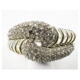 Interlocking Loop Design Rhinestone Yellow Base Metal Hinged Cuff Bracelet.