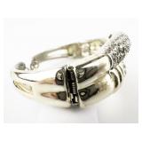 Interlocking Loop Design Rhinestone Yellow Base Metal Hinged Cuff Bracelet.