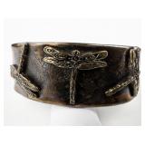 Unique Three Textured Dragonfly Copper Cuff Bracelet.