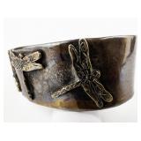 Unique Three Textured Dragonfly Copper Cuff Bracelet.