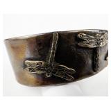 Unique Three Textured Dragonfly Copper Cuff Bracelet.