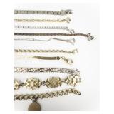 Group of 10 Chain, Herringbone, & Charm base Metal Bracelets.