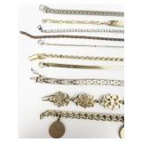 Group of 10 Chain, Herringbone, & Charm base Metal Bracelets.