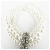 Rhinestone Accented base Metal Multi-Strand Imitation Pearl Stretch Bracelet .