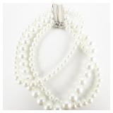 Rhinestone Accented base Metal Multi-Strand Imitation Pearl Stretch Bracelet .