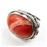 ***Stunning*** Hand Fabricated Bright Color Sardonyx With Emerald & Sapphire Accents Accented Sterling Silver Statement Ring. Size 5.75 - 6.