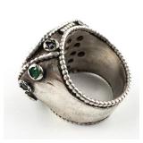 ***Stunning*** Hand Fabricated Bright Color Sardonyx With Emerald & Sapphire Accents Accented Sterling Silver Statement Ring. Size 5.75 - 6.