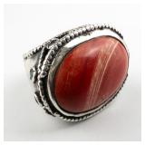 ***Stunning*** Hand Fabricated Bright Color Sardonyx With Emerald & Sapphire Accents Accented Sterling Silver Statement Ring. Size 5.75 - 6.